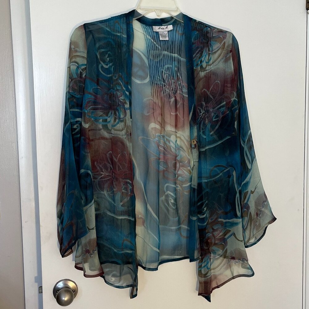 Aria A   Lightweight sheer floral cardigan .  XL